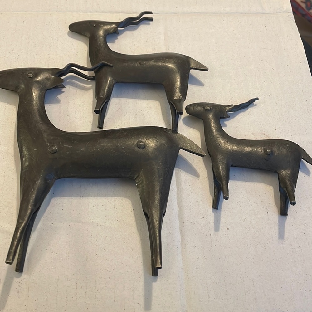 Rustic Metal Reindeer Folk Art Set of 3